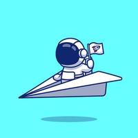 astronauta bonito montando ilustração de ícone de vetor dos desenhos animados de avião de papel. ciência tecnologia ícone conceito isolado vetor premium. estilo de desenho animado plano