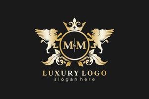 modelo de logotipo de luxo real de leão de letra mm inicial em arte vetorial para restaurante, realeza, boutique, café, hotel, heráldica, joias, moda e outras ilustrações vetoriais. vetor