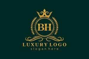 modelo de logotipo de luxo real inicial bh letter em arte vetorial para restaurante, realeza, boutique, café, hotel, heráldica, joias, moda e outras ilustrações vetoriais. vetor