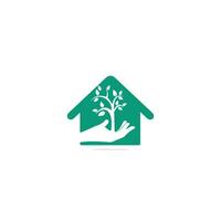árvore de mão e design de logotipo de casa. logotipo natural de cuidados domiciliares. vetor