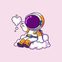 o astronauta feliz está sentado na nuvem e fazendo o sinal de amor com a nuvem vetor