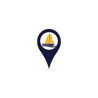 vetor navio e combinação de logotipo de ponteiro de mapa. símbolo ou ícone do localizador de barco e gps.