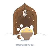 ramadan kareem design islâmico lua crescente e silhueta de cúpula de mesquita com padrão árabe e calli vetor