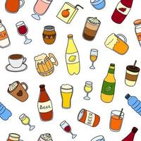 padrão perfeito com bebidas líquidas desenhadas à mão. vetor