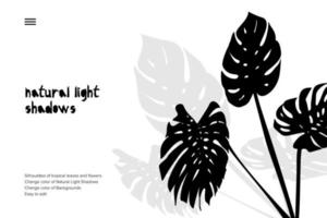 banner abstrato com sombra de folhas tropicais pretas isolada no fundo branco. modelo de apresentação de estilo vintage vetor