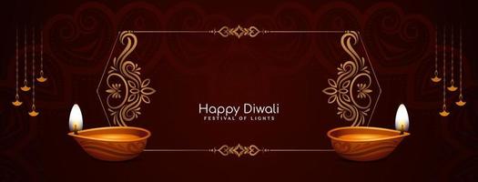 feliz diwali hindu tradicional banner festival cultural com diya vetor
