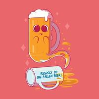 fantasma de uma ilustração em vetor caneca de cerveja caída. bebidas, engraçado, conceito de design de festa.