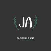 ja caligrafia inicial e design de logotipo de assinatura com círculo. logotipo manuscrito de design bonito para moda, equipe, casamento, logotipo de luxo. vetor