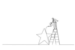 desenhos animados do empresário preencher o preço da estrela dourada. metáfora da ambição. estilo de arte de uma linha vetor