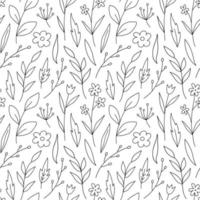 padrão botânico sem costura com flores, folhas e galhos. ilustração vetorial desenhada à mão em estilo doodle. perfeito para decorações, papel de parede, papel de embrulho, tecido. fundo floral. vetor