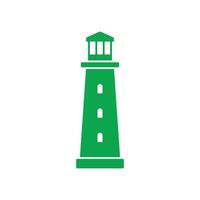 eps10 ícone verde do edifício da torre do farol do vetor isolado no fundo branco. símbolo da costa da praia da ilha do holofote em um estilo moderno simples e moderno para o design do seu site, logotipo e celular