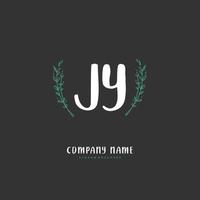 jy caligrafia inicial e design de logotipo de assinatura com círculo. logotipo manuscrito de design bonito para moda, equipe, casamento, logotipo de luxo. vetor