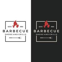 design de logotipo de tipografia de churrasco grelhado com fogo cruzado e spatula.logos para restaurantes, cafés e bares. vetor