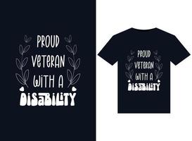 veterano orgulhoso com ilustrações de deficiência para design de camisetas prontas para impressão vetor