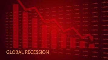 fundo de recessão global. ilustração de recessão econômica com símbolo de seta vermelha caindo vetor