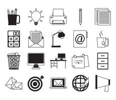 conjunto de ícones de estilo linear de negócios de papelaria de material de escritório vetor