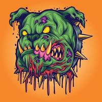 ilustrações vetoriais de cabeça de zumbi de buldogue irritado para o seu logotipo de trabalho, camiseta de mercadoria mascote, adesivos e designs de etiquetas, pôster, empresa de negócios de publicidade de cartões ou marcas. vetor