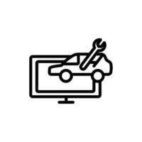 ilustração de ícone de linha de monitor básico com carro e chave inglesa. adequado para ícone de reparo automotivo. ícone ilustração relacionada reparo, manutenção. design vetorial simples editável vetor