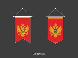 bandeira de montenegro em várias formas, vetor de bandeirola de bandeira de futebol, ilustração vetorial.