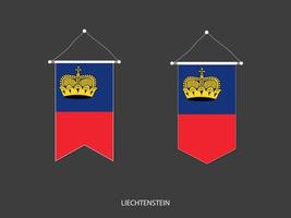 bandeira de liechtenstein em várias formas, vetor de galhardete de bandeira de futebol, ilustração vetorial.