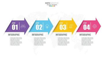 Modelo de design infográfico de 4 etapas com ícones e processo. vetor