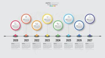 vetor de infográfico de linha do tempo com 8 etapas pode ser usado para fluxo de trabalho, layout, diagrama, relatório anual, web design.