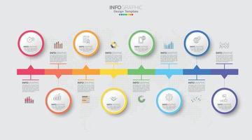 vetor de infográfico de linha do tempo com 8 etapas pode ser usado para fluxo de trabalho, layout, diagrama, relatório anual, web design.