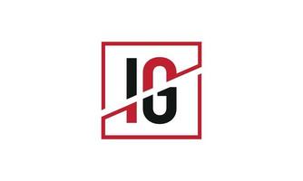 design de logotipo ig. design inicial do monograma do logotipo da letra ig na cor preta e vermelha com forma quadrada. vetor profissional