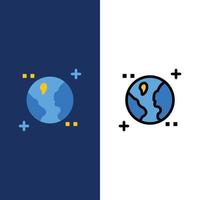 astronomia terra ícones do espaço plano e linha cheia de ícones conjunto de fundo azul vector