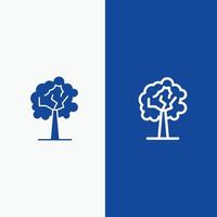 linha de crescimento de planta de árvore e ícone sólido de glifo banner azul linha e ícone sólido de glifo banner azul vetor