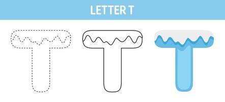 letra t planilha de rastreamento e coloração de neve para crianças vetor