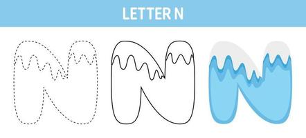 letra n planilha de rastreamento e coloração de neve para crianças vetor