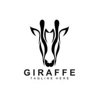 design de logotipo de girafa, silhueta de vetor de cabeça de girafa, animal de pescoço alto, zoológico, ilustração de tatuagem, marca de produto