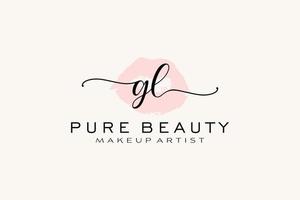 design de logotipo pré-fabricado de lábios de aquarela gl inicial, logotipo para marca de negócios de maquiador, design de logotipo de boutique de beleza blush, logotipo de caligrafia com modelo criativo. vetor