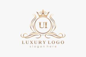 modelo de logotipo de luxo real carta ui inicial em arte vetorial para restaurante, realeza, boutique, café, hotel, heráldica, joias, moda e outras ilustrações vetoriais. vetor