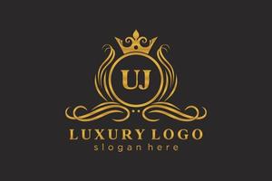 modelo de logotipo de luxo real de letra uj inicial em arte vetorial para restaurante, realeza, boutique, café, hotel, heráldica, joias, moda e outras ilustrações vetoriais. vetor