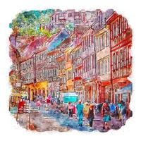 miltenberg altstadt alemanha esboço em aquarela ilustração desenhada à mão vetor