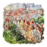 glowne miasto polônia esboço em aquarela ilustração desenhada à mão vetor