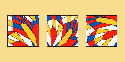 pôsteres quadrados de arte de parede colorida abstrata. neoplasticismo, bauhaus, estilo mondrian. vermelho amarelo cores azuis formas simples. interior de casa, impressão, capa, logotipo, elemento de ilustração vetorial emblema vetor