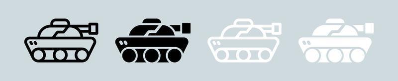 ícone de tanque militar definido em preto e branco. ilustração vetorial de sinais de arma de guerra. vetor