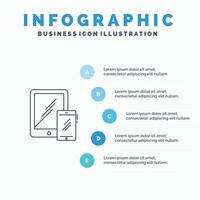 ícone de linha de telefone de tablet móvel de negócios de smartphone com fundo de infográficos de apresentação de 5 etapas vetor