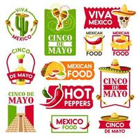 ícones vetoriais mexicanos para o feriado de cinco de maio vetor
