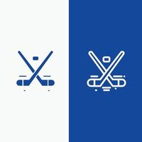 canadá jogo de hóquei no gelo linha olímpica e ícone sólido de glifo linha de banner azul e ícone sólido de glifo azul vetor