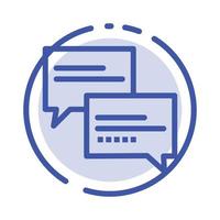 chat comentário mensagem educação ícone de linha pontilhada azul vetor