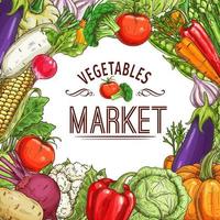 cartaz de mercado de vegetais com moldura vetor