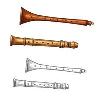 esboço de instrumento musical folclórico de flauta de madeira vetor