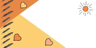 fundo da web com sol, corações e trigo. as cores são laranja e bege. desenho vetorial vetor