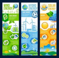 salvar banner de energia de energia solar, eólica e hidrelétrica vetor