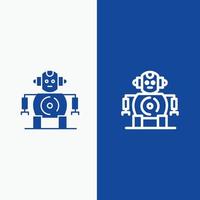 linha de tecnologia de robótica cnc e ícone sólido de glifo linha de banner azul e banner azul de ícone sólido de glifo vetor