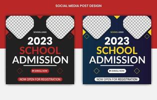 design de postagens de mídia social de admissão escolar, banners da web com modelo de variação de cor, conjunto de modelo de banner quadrado editável vetor